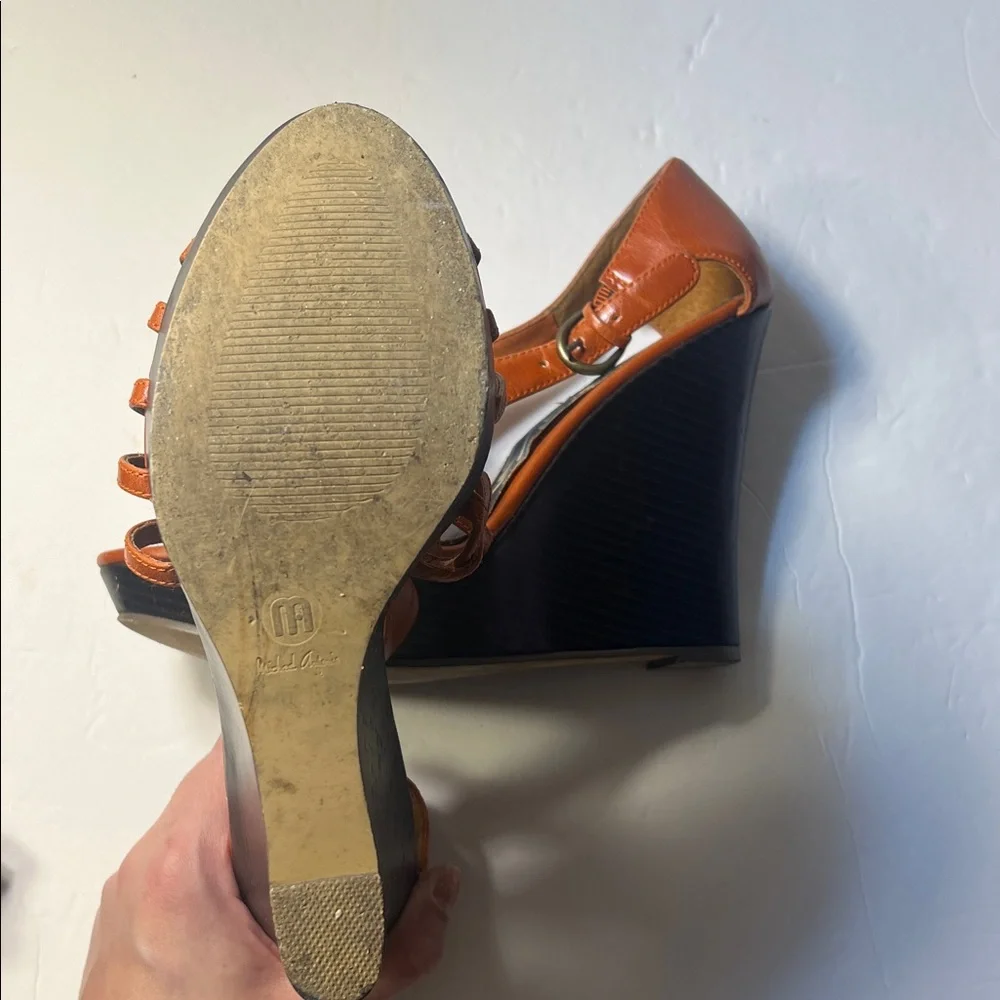 Michael Antonis Women’s orange Wedge Sandals - Strappy Platform Heels size 9.5